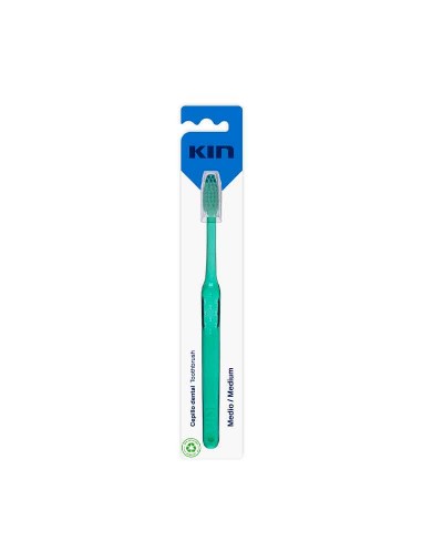 Cepillo dental Kin de dureza media con cabezal triangular para una limpieza más profunda