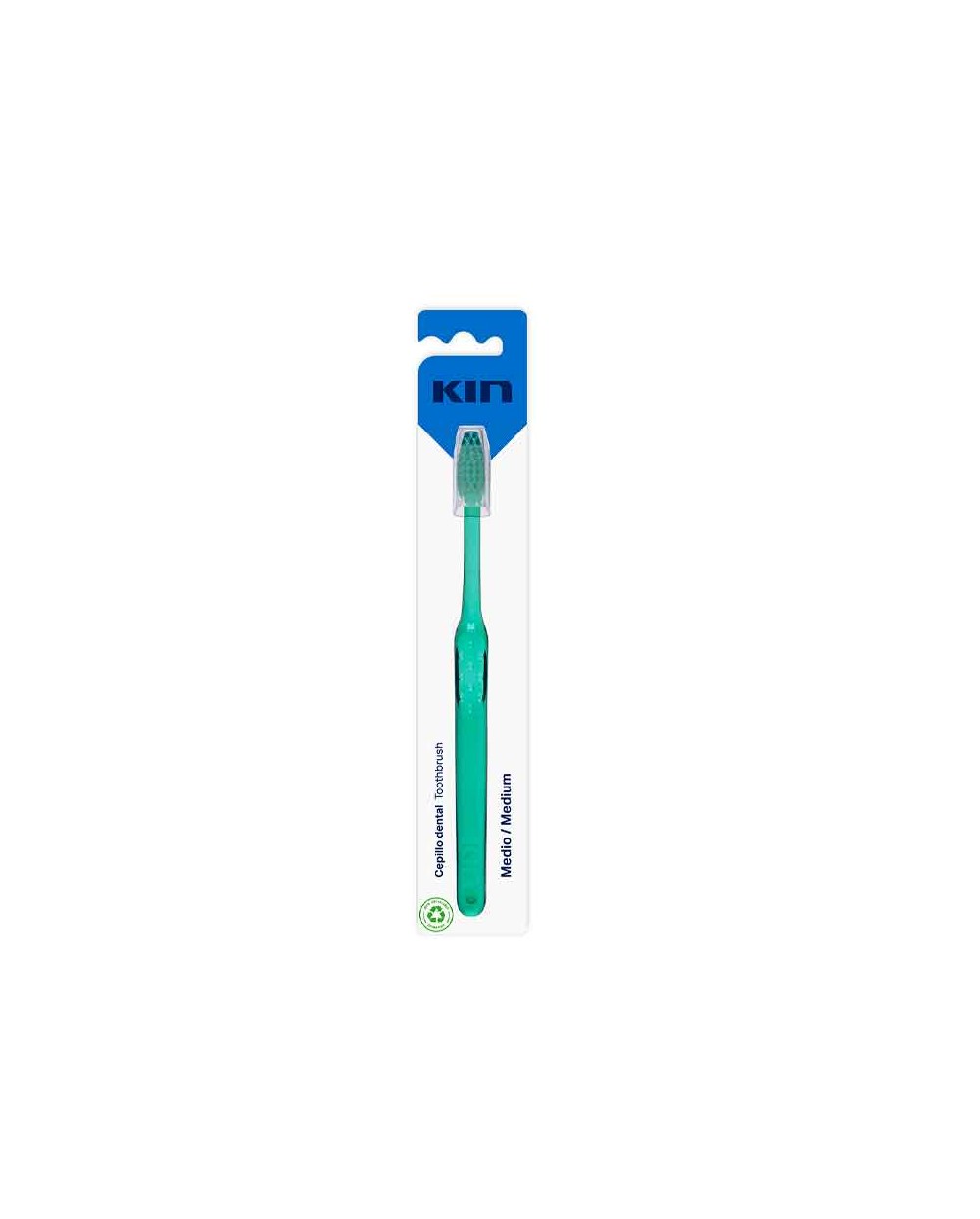 Cepillo dental Kin de dureza media con cabezal triangular para una limpieza más profunda