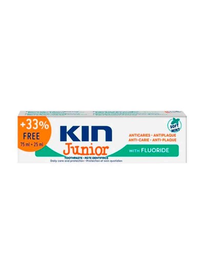 Pasta dentrífica infantil Kin Junior anticaries, antiplaca y remineralizante – 75 ml. 25 ml gratis