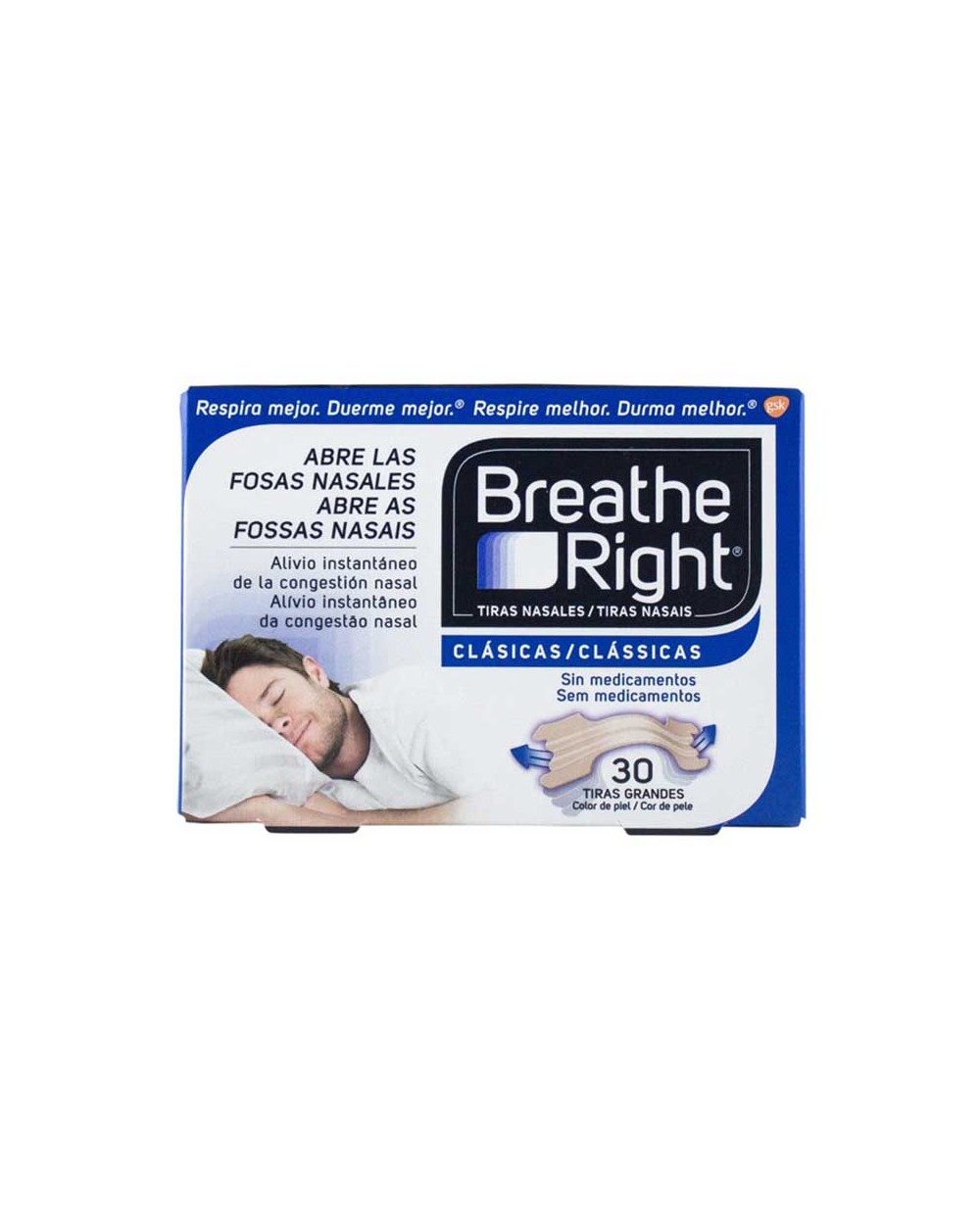 Tiras nasales Breathe Right naturales, grandes - 30 unidades