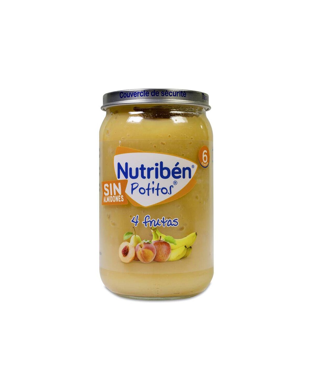 Potito Nutribén 4 frutas (manzana, melocotón, plátano y pera) para niños +6 meses - 235gr.