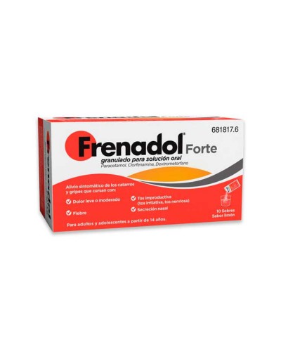 Frenadol Forte 10 sobre - Dolor de cabeza, fiebre, tos seca, secreción nasal, dolor de garganta