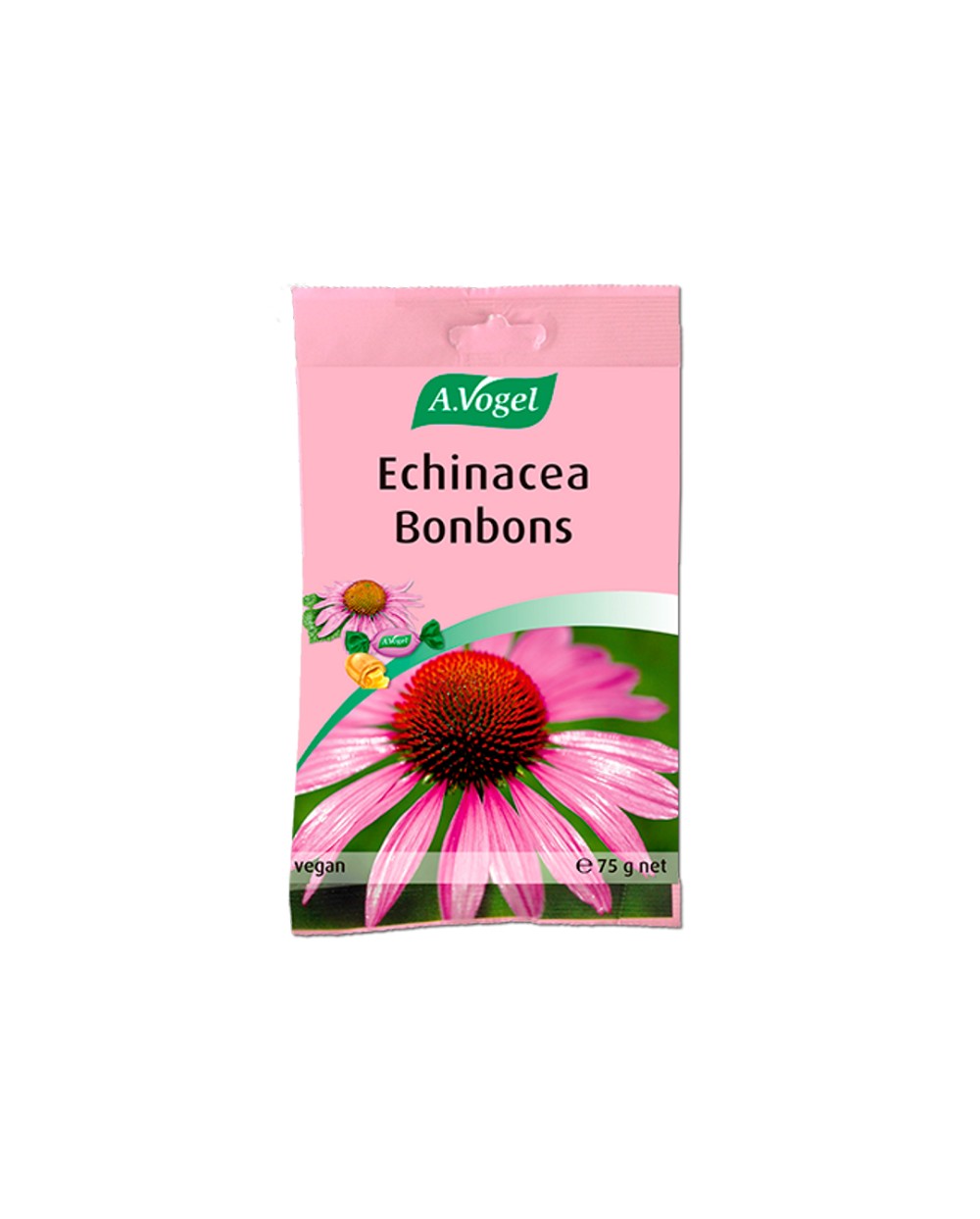 Echinacea Bonbons
Caramelo relleno de extracto de planta fresca de Echinacea purpurea