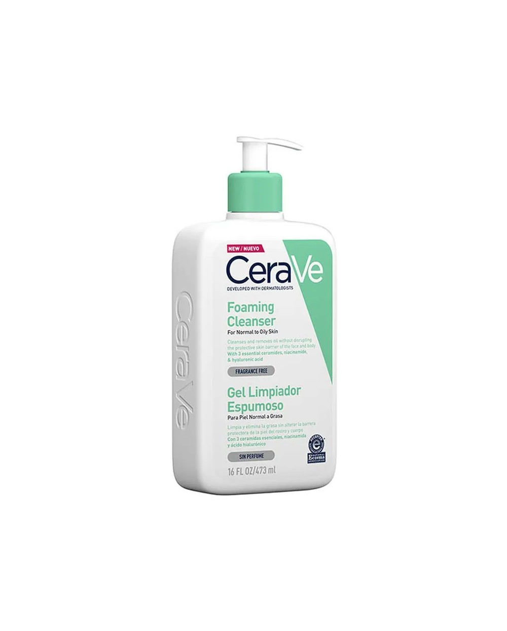 CeraVe Gel Limpiador Espumoso 473ml para pieles sensibles con tendencia acneica